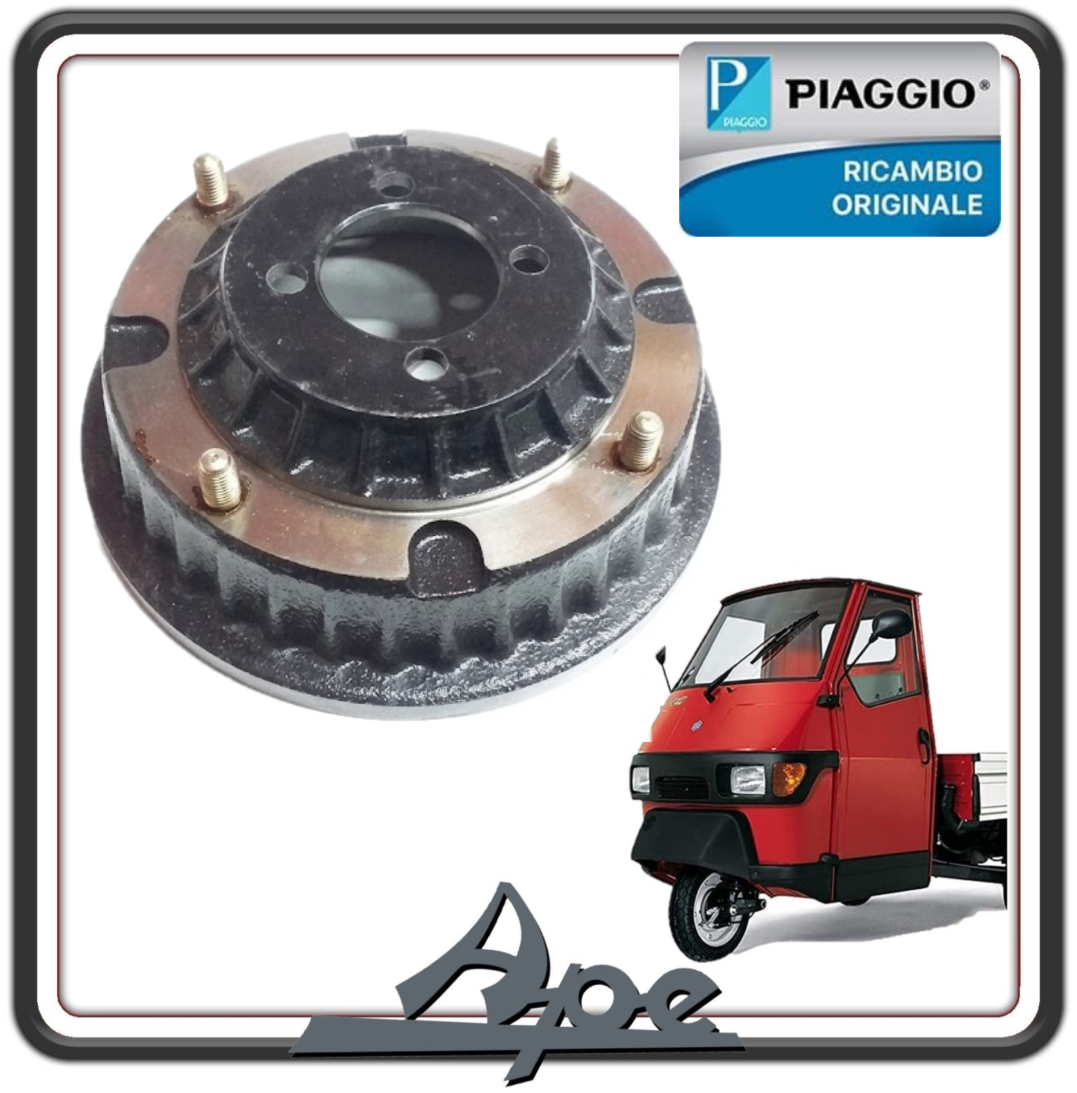 TAMBURO FRENO ANTERIORE COMPLETO PER PIAGGIO APE 50 DAL 2018 AL 2021 - PIAGGIO APE CALESSINO BENZINA DAL 2013 AL 2019 ORIGINALE PIAGGIO B042438