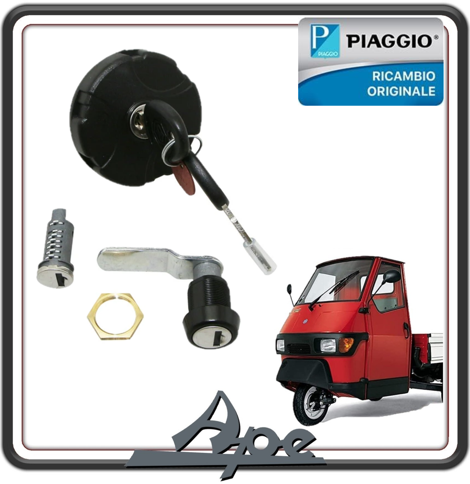 KIT SERRATURA COMPLETO DI TAPPO BENZINA PER PIAGGIO APE 50 DAL 2018 AL 2021 ORIGINALE PIAGGIO 1E004504