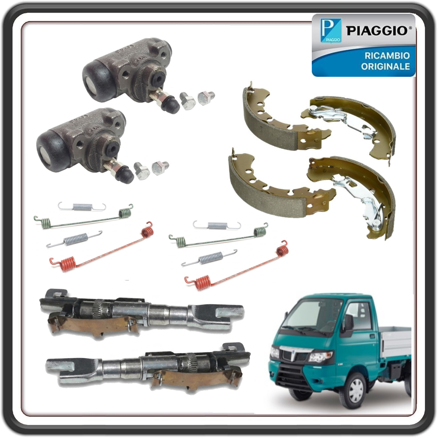 KIT FRENO IMPIANTO FRENANTE POSTERIORE DESTRO E SINISTRO COMPLETO PER PIAGGIO PORTER MULTITECH DAL 2010 AL 2020 ORIGINALE PIAGGIO