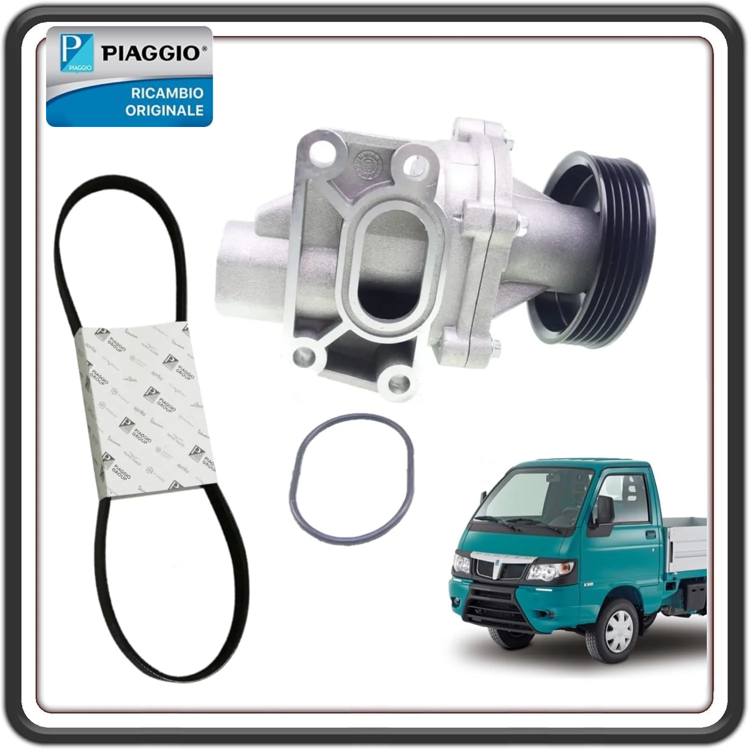 KIT POMPA ACQUA COMPLETO DI CINGHIA PER PIAGGIO PORTER 1300 BENZINA MULTITECH ORIGINALE PIAGGIO B010236 - B010235