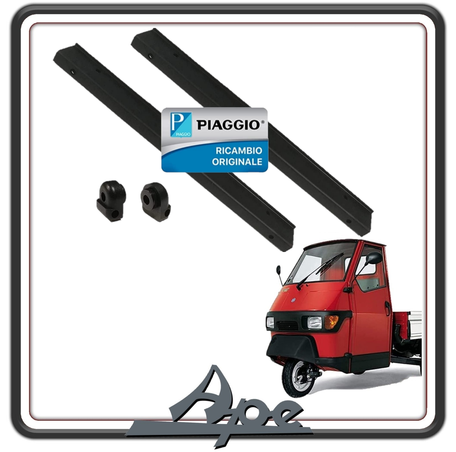 KIT 2 PROFILATO PROFILATI SOSTEGNO FISSAGGIO VETRO FINESTRINO COMPLETO DI GOMMINI SUPPORTO SUPPORTI CERNIERA PIAGGIO APE 50 ORIGINALE PIAGGIO 646259