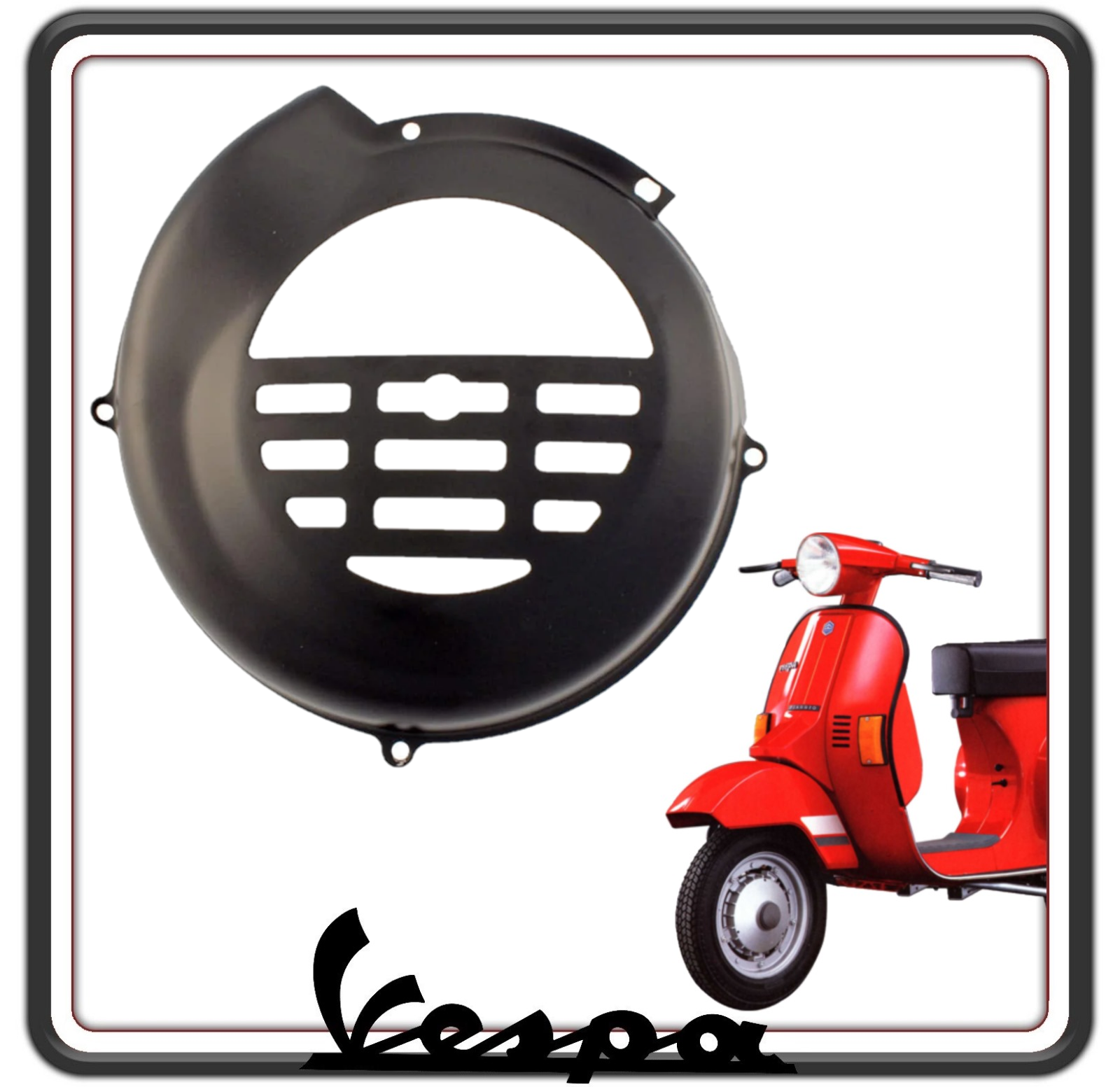 COPRIVENTOLA COPERCHIO VENTOLA COPRIVOLANO COPRI VOLANO COPERCHIO VOLANO COLORE NERO COMPATIBILE PER PIAGGIO VESPA PK 50 - VESPA PK 50 XL - VESPA PK 125 - VESPA PK 125 XL.