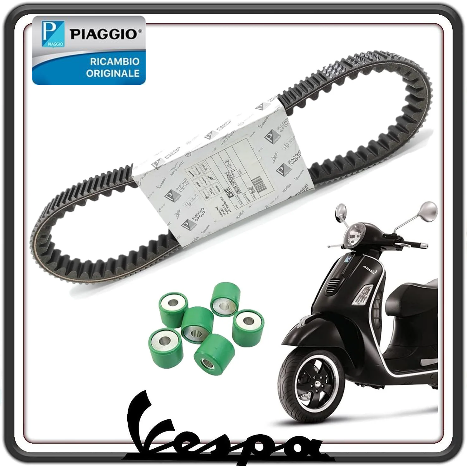 CINGHIA TRASMISSIONE DISTRIBUZIONE VESPA GTS 250 TUTTI I MODELLI DAL 2005 AL 2014 - X9 EVOLUTION DAL 2004 AL 2007 - X8 250 COMPLETA DI RULLI ORIGINALE PIAGGIO 82941R - 842870