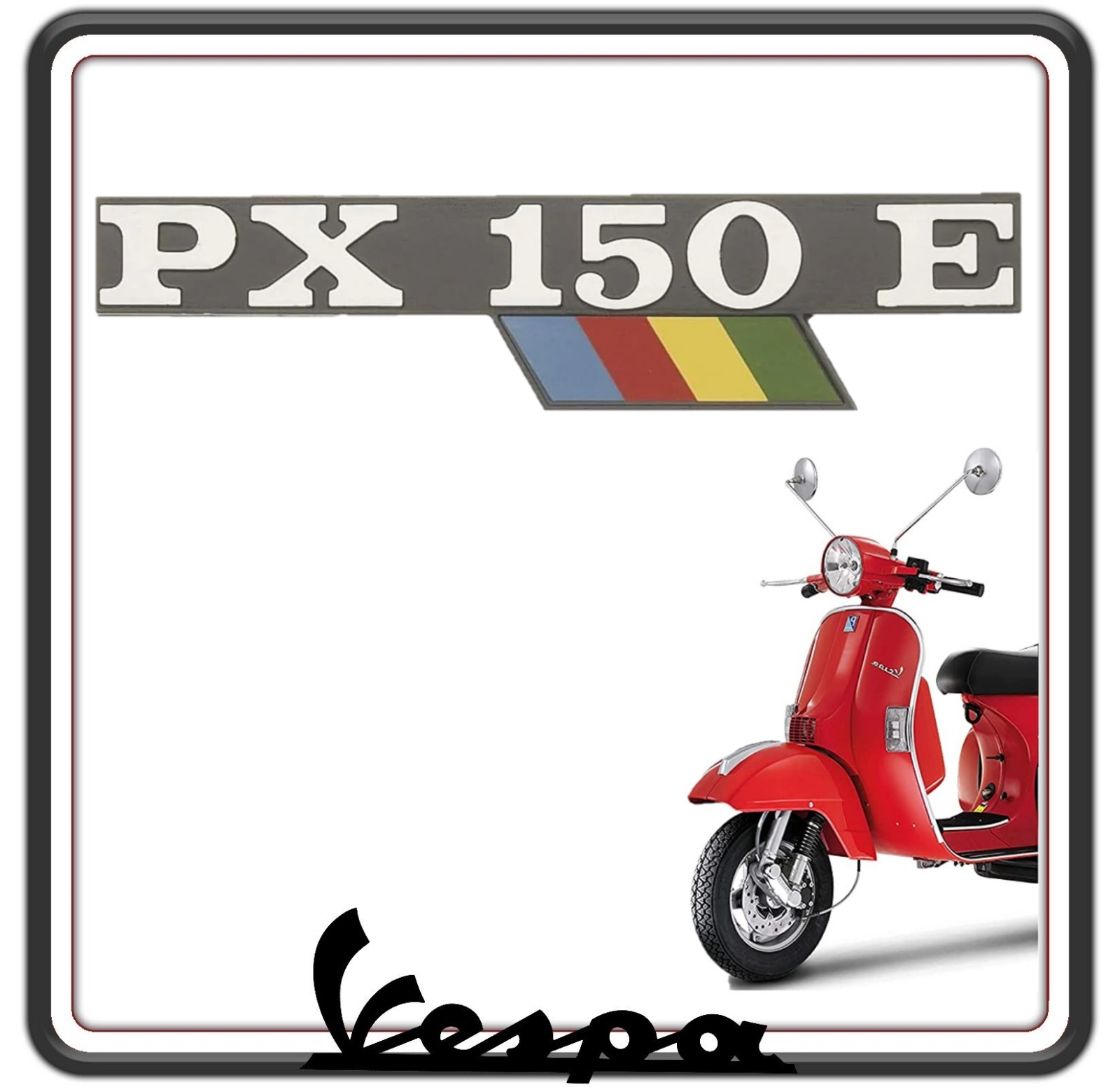TARGHETTA SCRITTA LOGO LATERALE PER VESPA PX 150 E.