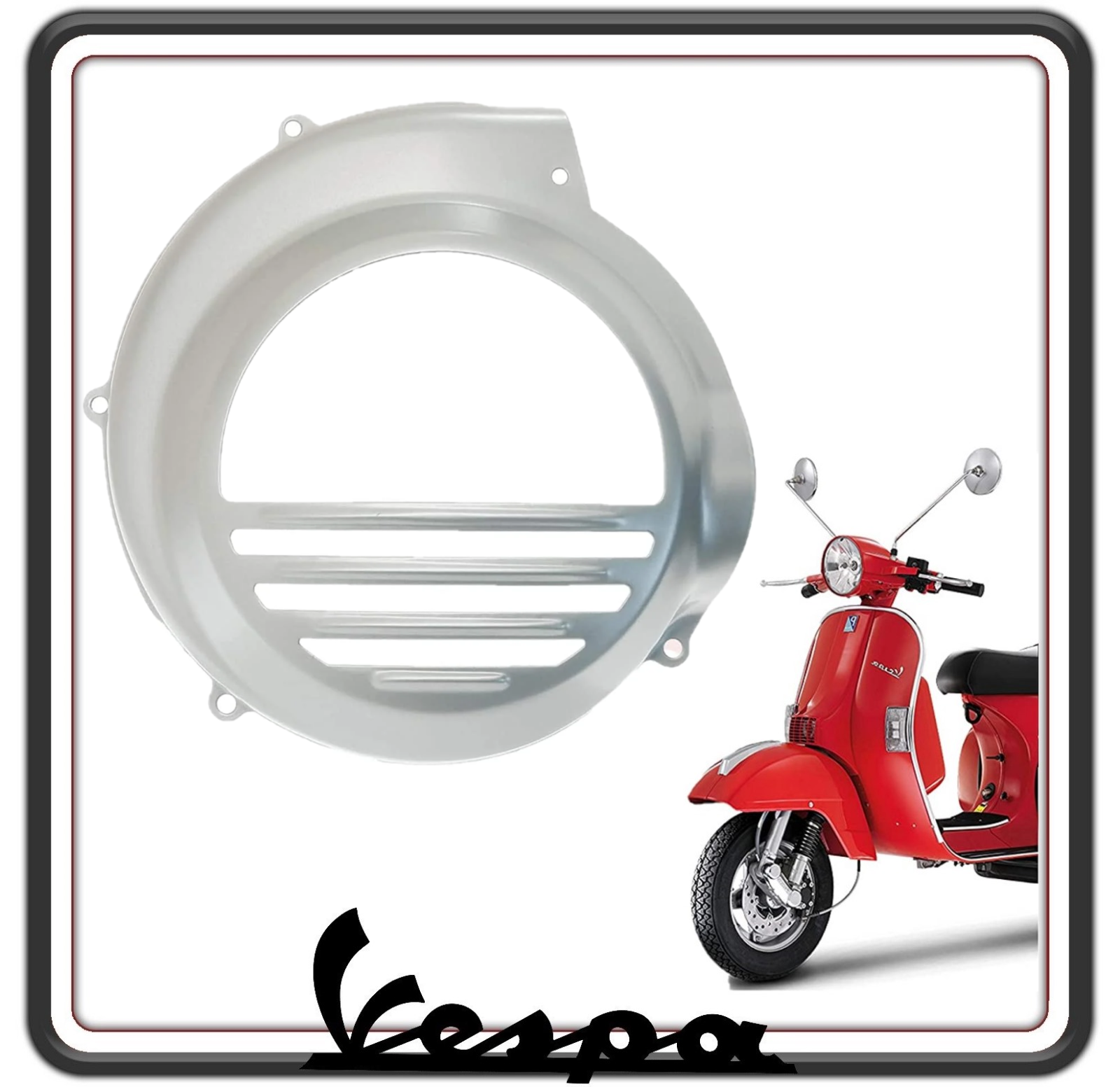 COPRIVENTOLA COPERCHIO VENTOLA COPRIVOLANO COPRI VOLANO CROMATO COMPATIBILE PER PIAGGIO VESPA PX TUTTI I MODELLI SOLO CON FRENO A DISCO DAL 1998 IN POI