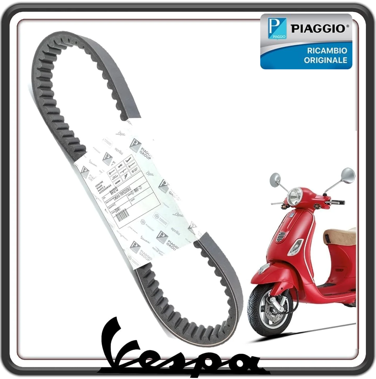 CINGHIA TRASMISSIONE DISTRIBUZIONE ORIGINALE PER PIAGGIO SKIPPER - FLY- LIBERTY - PEUGEOT LOOXOR - GILERA NEXUS -RUNNER - X7 X8 X9 X EVO - VESPA GTS - VESPA LX ORIGINALE PIAGGIO 841213