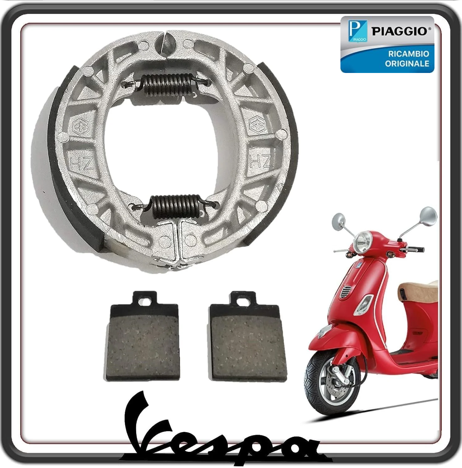 KIT PASTICCHE PASTIGLIE FRENO ANTERIORI + GANASCE FRENO POSTERIORI PER PIAGGIO VESPA LX 125 - VESPA LX 150 - VESPA LX 50 2T - VESPA LX 50 4T ORIGINALE PIAGGIO 651356 - 82907R