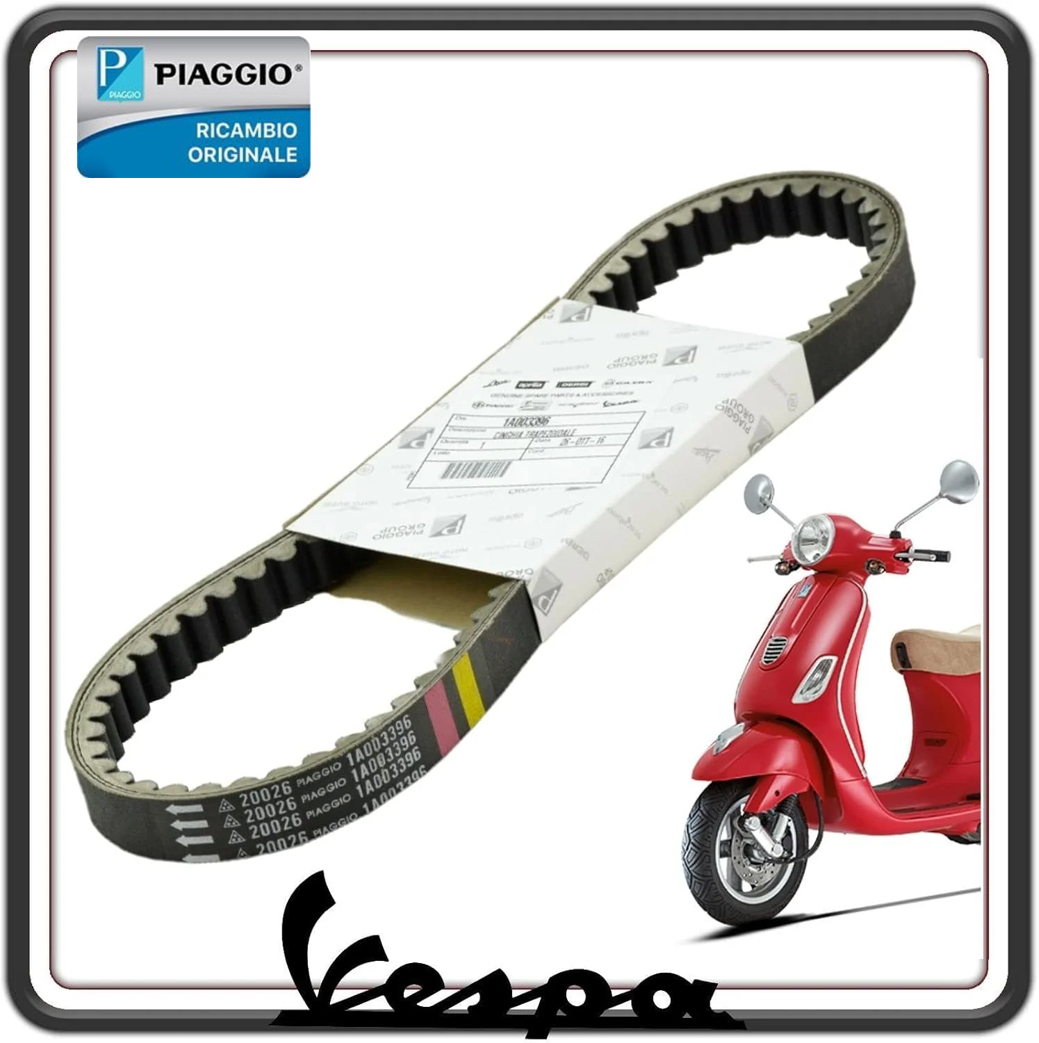 CINGHIA TRASMISSIONE DISTRIBUZIONE ORIGINALE PER PIAGGIO LIBERTY 4T 3V IE 125 - VESPA SPRINT 4T 3V 125 - VESPA PRIMAVERA 4T 3V E4 IGET 125 ORIGINALE PIAGGIO 1A003396