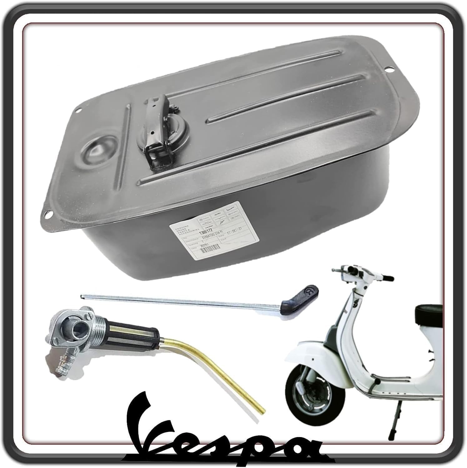 SERBATOIO TANGA TANICA BENZINA CARBURANTE PER PIAGGIO VESPA 50 SPECIAL - VESPA L N 125 - VESPA ET3 125 PRIMAVERA COMPLETA DI RUBINETTO E ASTA ORIGINALE PIAGGIO
