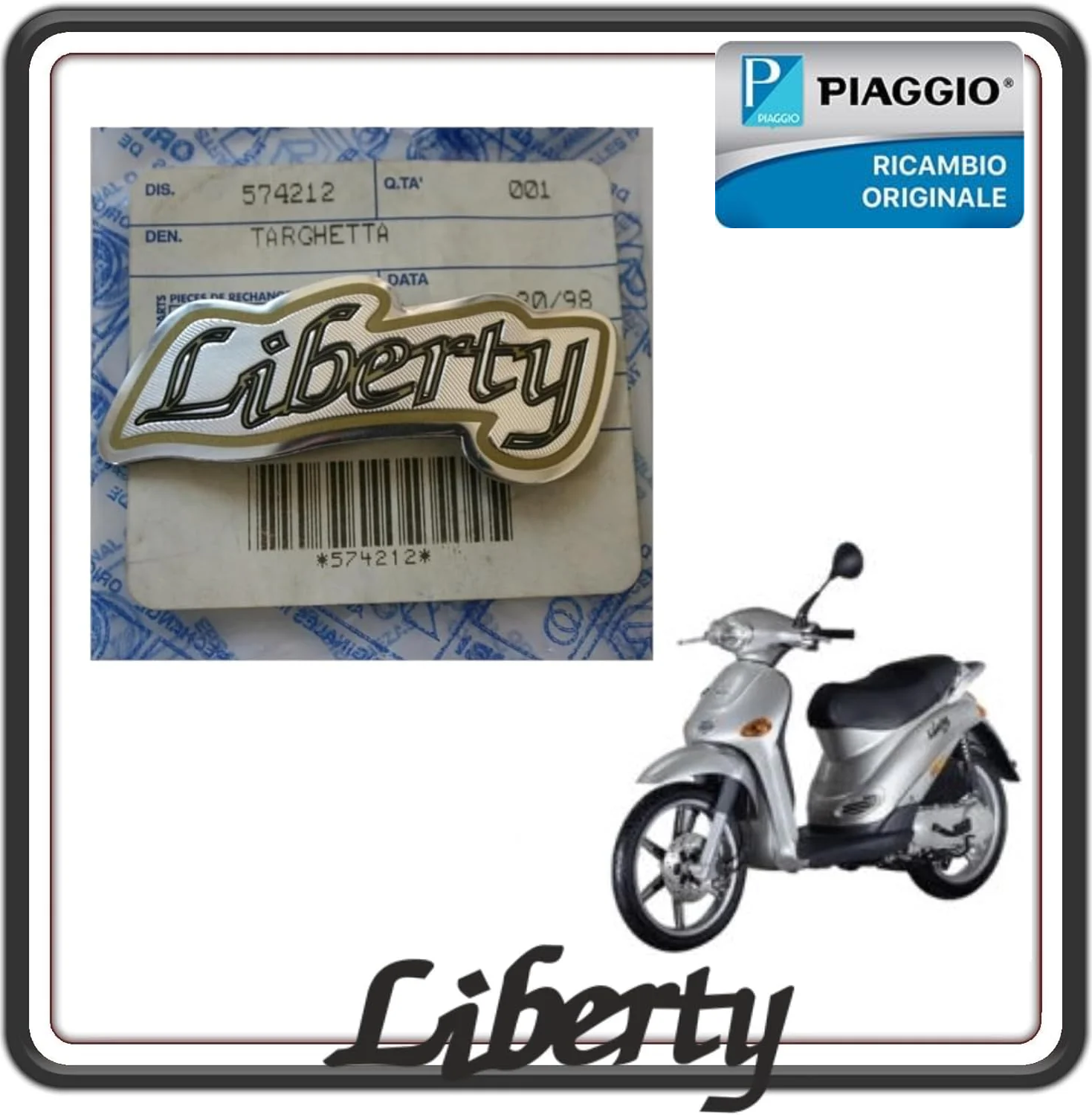 TARGHETTA ADESIVA SCUDO ANTERIORE PER PIAGGIO LIBERTY 50 ORIGINALE PIAGGIO 574212