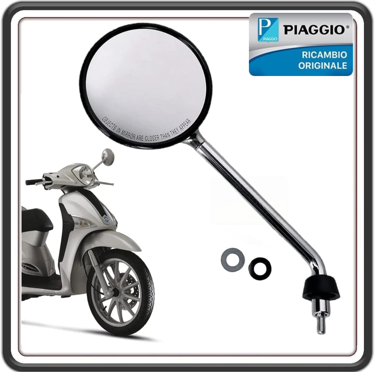 SPECCHIO SPECCHIETTO RETROVISORE ORIGINALE LATO SINISTRO CROMATO PER PIAGGIO LIBERTY 50 DAL 2009 AL 2019 - LIBERTY 125 DAL 2004 AL 2019 - LIBERTY 150 DAL 2006 AL 2014 – LIBERTY 200 DAL 2004 AL 2008 ORIGINALE PIAGGIO CM020401