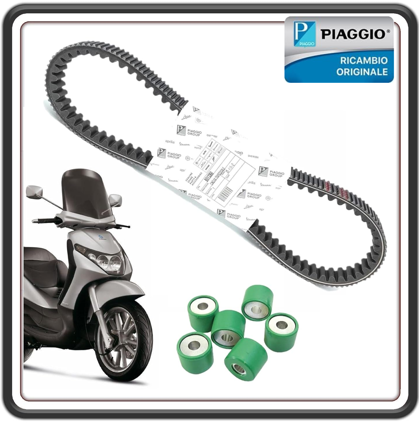 CINGHIA TRASMISSIONE DISTRIBUZIONE COMPLETA DI RULLI PER PIAGGIO BEVERLY 250 FINO AL 2007 ORIGINALE PIAGGIO B013360-842870