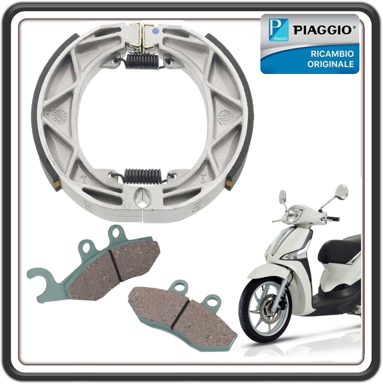KIT PASTIGLIE PASTICCHE FRENO + GANASCE FRENO ANTERIORI E POSTERIORI PER PIAGGIO LIBERTY 125 4T DAL 2009 AL 2012 - LIBERTY 150 4T DAL 2009 AL 2013 - LIBERTY 50 4T DAL 2009 AL 2013 ORIGINALE PIAGGIO 56294R5 - 647078