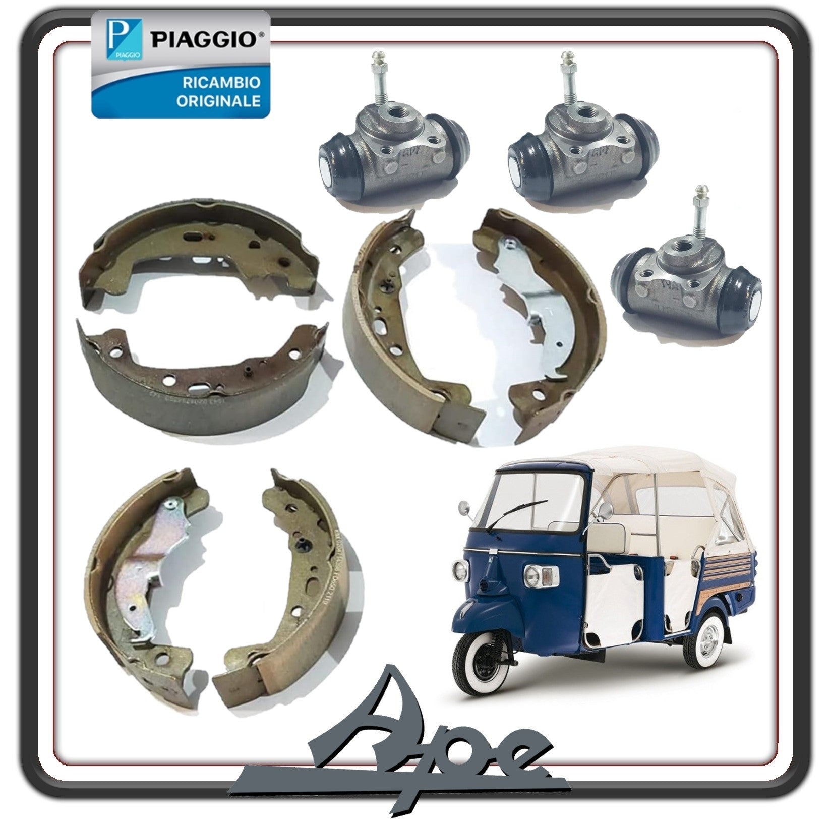 KIT GANASCE CEPPI FRENO FRENI COMPLETO DI CILINDRETTI ANTERIORE E POSTERIORE COMPATIBILE PER PIAGGIO APE CALESSINO - APE CLASSIC