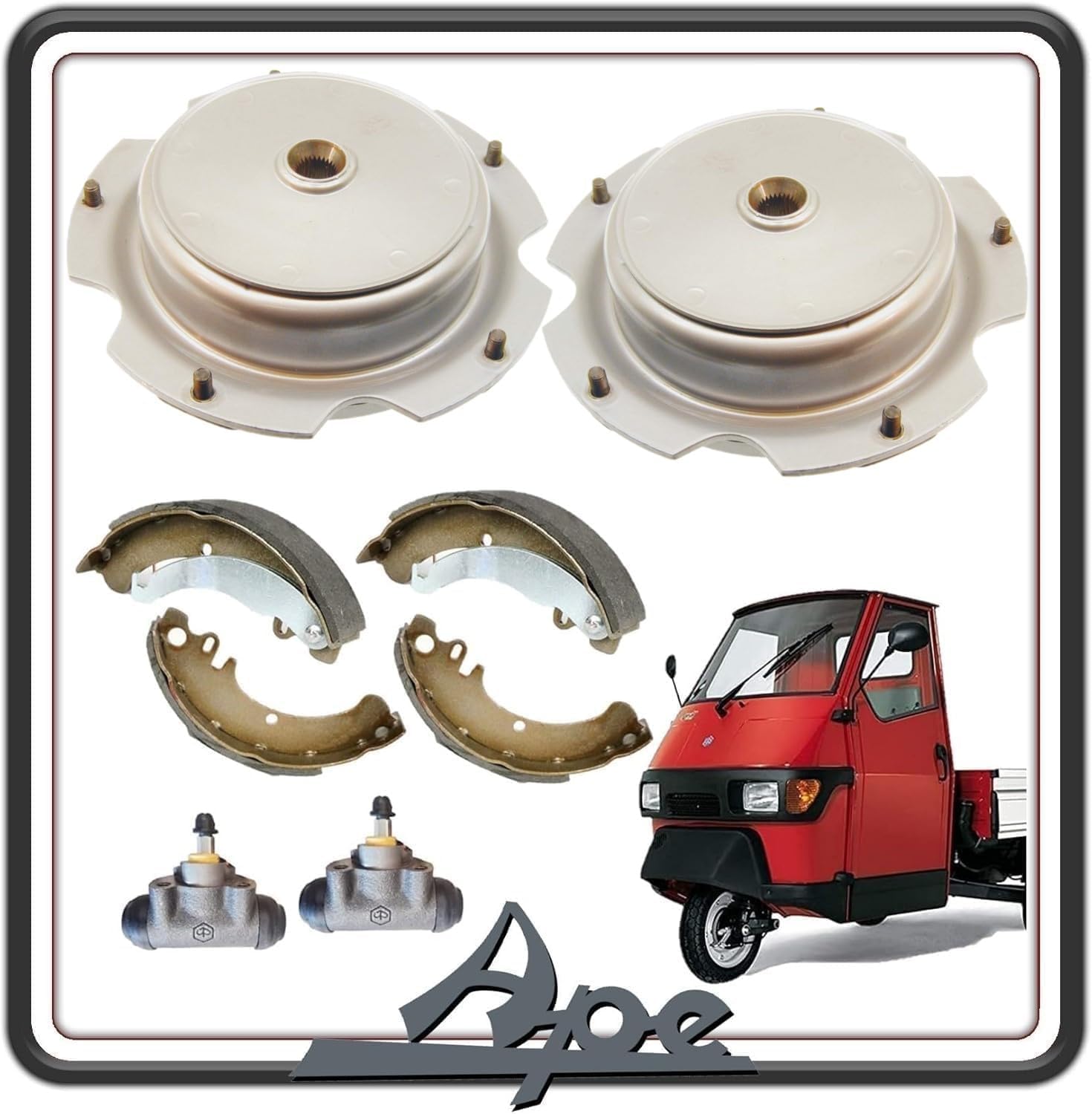 KIT 2 TAMBURO TAMBURI FRENO COMPLETO DI GANASCE FRENO POSTERIORI E 2 CILINDRETTI PER PIAGGIO APE 50.