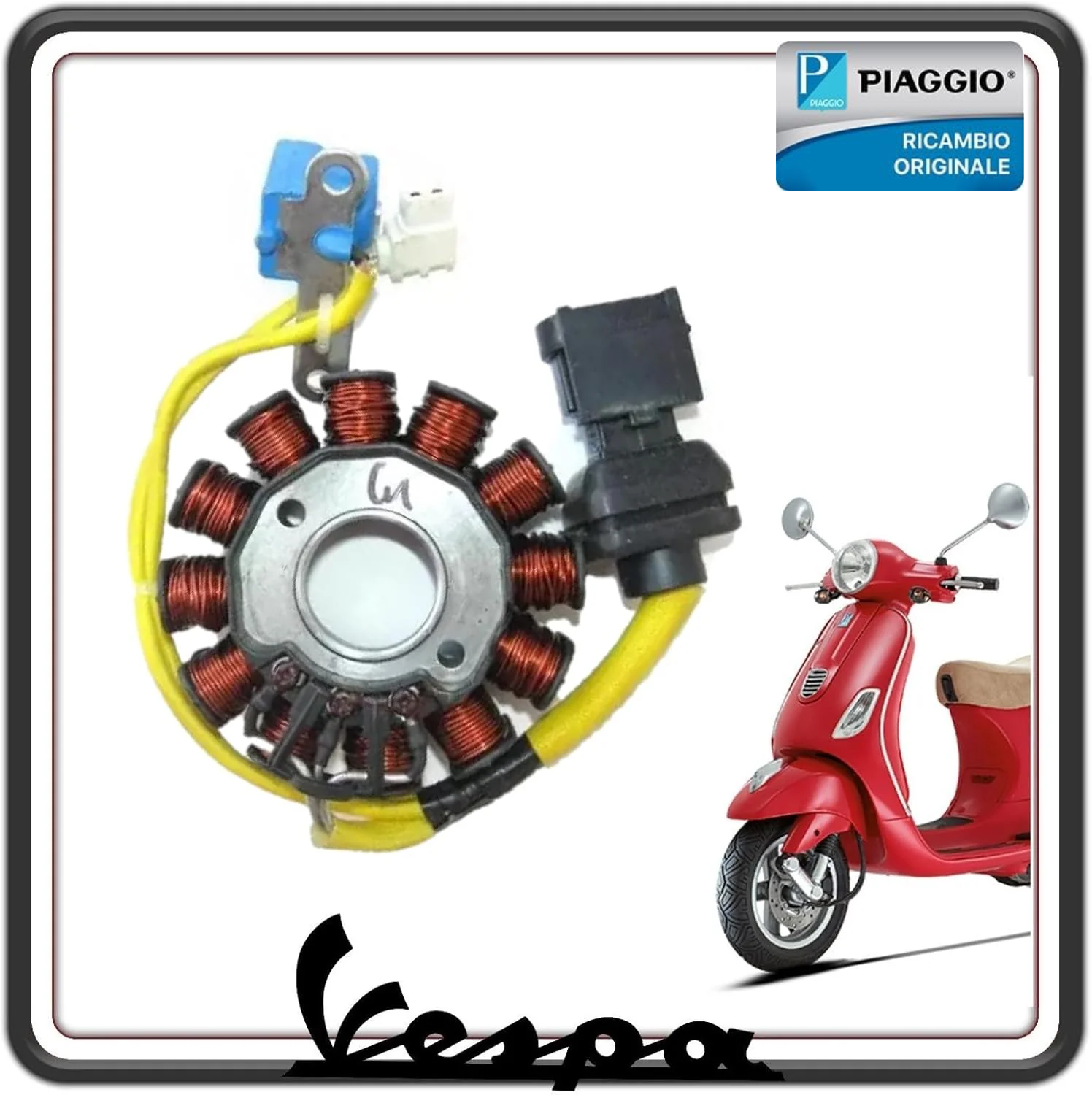 STATORE MAGNETE VOLANO CAMPO MAGNETICO GENERATORE DI CORRENTE PER PIAGGIO LIBERTY 125-150 - 200 DAL 2004 AL 2008 - PIAGGIO VESPA LX 125 DAL 2006 AL 2008 ORIGINALE PIAGGIO 584690