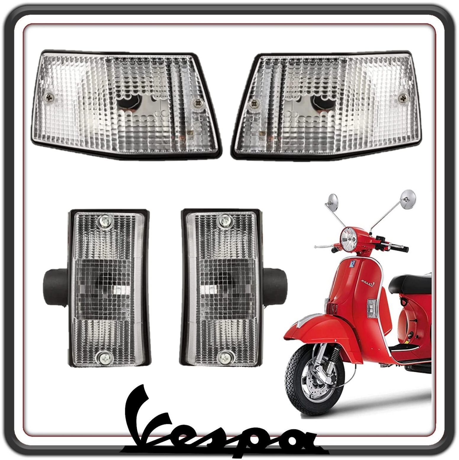KIT QUATTRO 4 FANALINO FANALINI FRECCIA FRECCE INDICATORI DI DIREZIONE ANTERIORI + POSTERIORI BIANCHI TRASPARENTI COMPATIBILI PER PIAGGIO VESPA PX - VESPA ARCOBALENO.