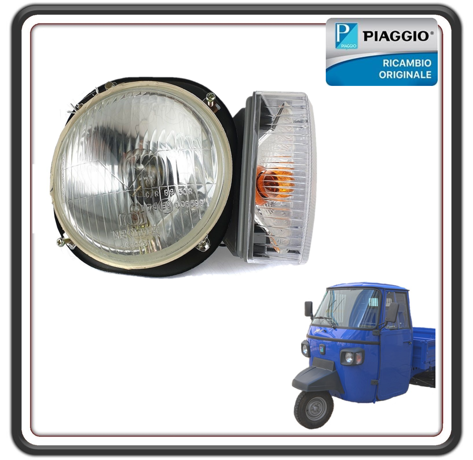 FANALE FARO ANTERIORE SINISTRO COMPLETO DI INDICATORE FRECCIA PER PIAGGIO APE CALESSINO DIESEL 420 DAL 2007 AL 2012 - APE CALESSINO 200 BENZINA DAL 2013 AL 2017 - APE CLASSIC 400 DAL 2014 AL 2017 - APE 601 DIESEL DAL 2006 AL 2013 ORIGINALE PIAGGIO 632478R