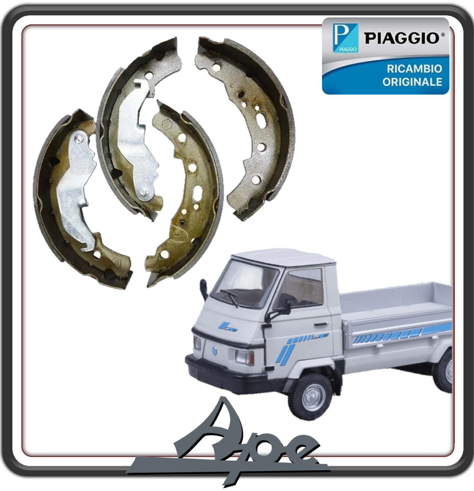 KIT SERIE GANASCE CEPPI FRENO POSTERIORI PER PIAGGIO APE POKER BENZINA E DISEL TUTTI I MODELLI - PIAGGIO QUARGO TUTI I  MODELLI ORIGINALE PIAGGIO 2681615