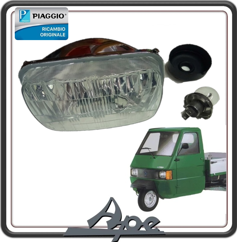 FANALE FARO GRUPPO OTTICO ANTERIORE COMPLETO PER PIAGGIO APE TM 703 BENZINA E DIESEL - PIAGGIO APE 602 ORIGINALE PIAGGIO 1E000363