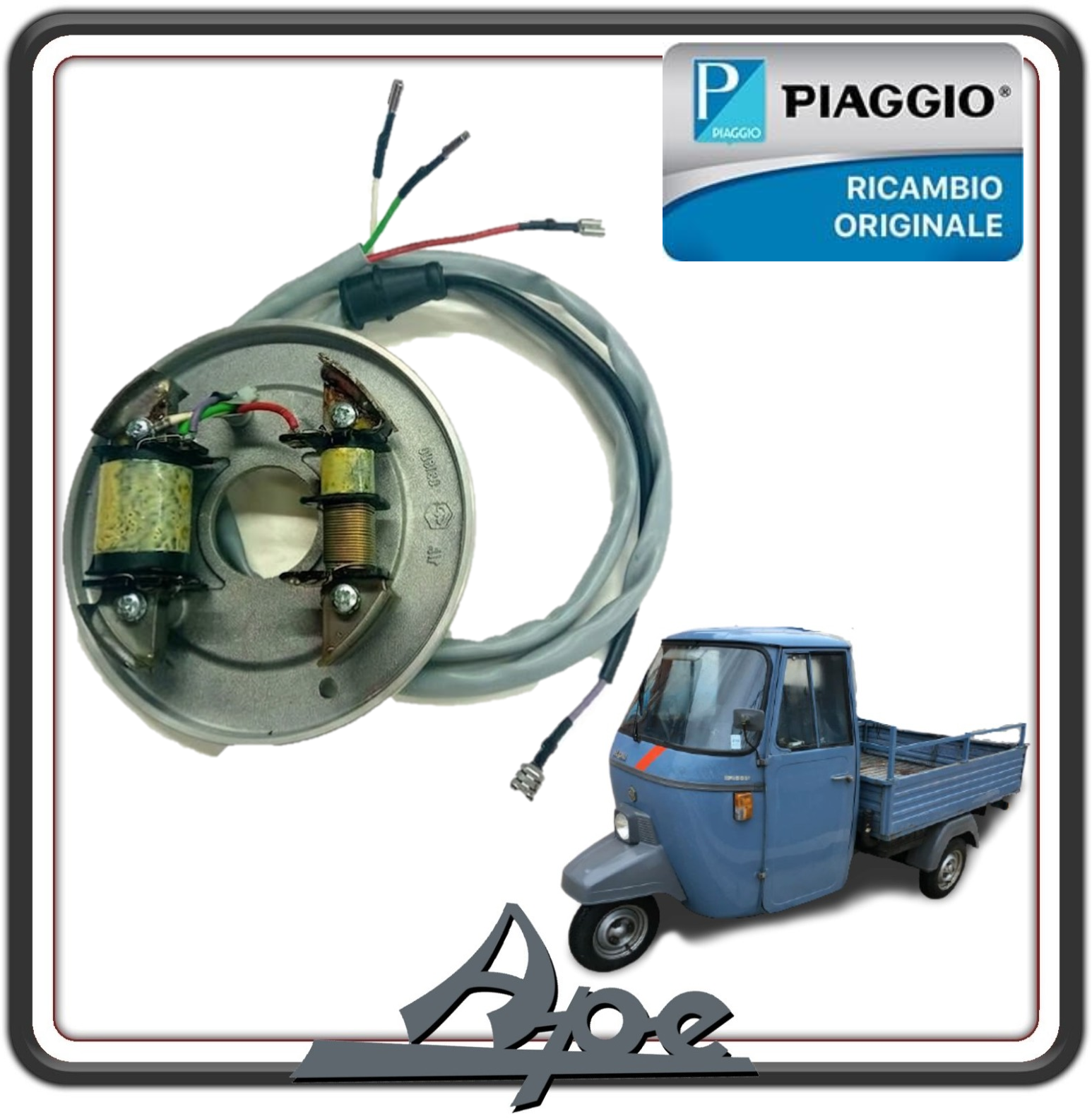 STATORE MAGNETE VOLANO GENERATORE DI CORRENTE PER PIAGGIO APE 601 - 501 - APE CAR P2-P3 ORIGINALE PIAGGIO 2202343 