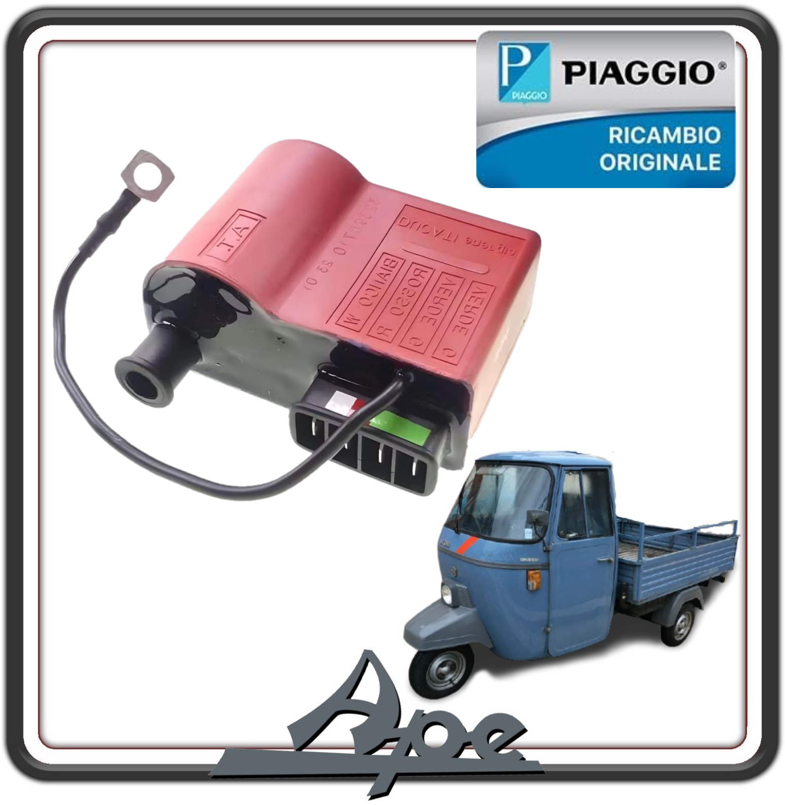 BOBINA CENTRALINA DISPOSITIVO ACCENSIONE ELETTRONICA PER PIAGGIO APE TM 703 BENZINA - PIAGGIO APE 602 - PIAGGIO APE 501-601 - PIAGGIO APE CAR (LEGGI COMPATIBILITA') ORIGINALE PIAGGIO  2441295