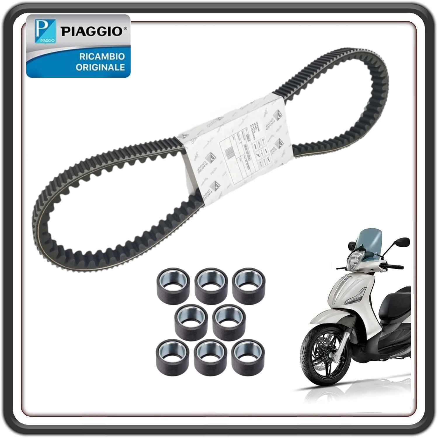 CINGHIA TRASMISSIONE DISTRIBUZIONE COMPLETA DI RULLI PER PIAGGIO X10 350 - PIAGGIO BEVERLY 350 TUTTI I MODELLI ORIGINALE PIAGGIO 83025R - B014273