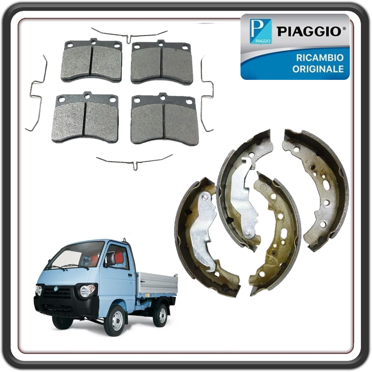KIT IMPIANTO FRENANTE GANASCE FRENO POSTERIORI + PASTIGLIE FRENO ANTERIORI PER PIAGGIO QUARGO ULTIMO MODELLO CON FREDO A DISCO ORIGINALE PIAGGIO 2681615 - 0449187503000