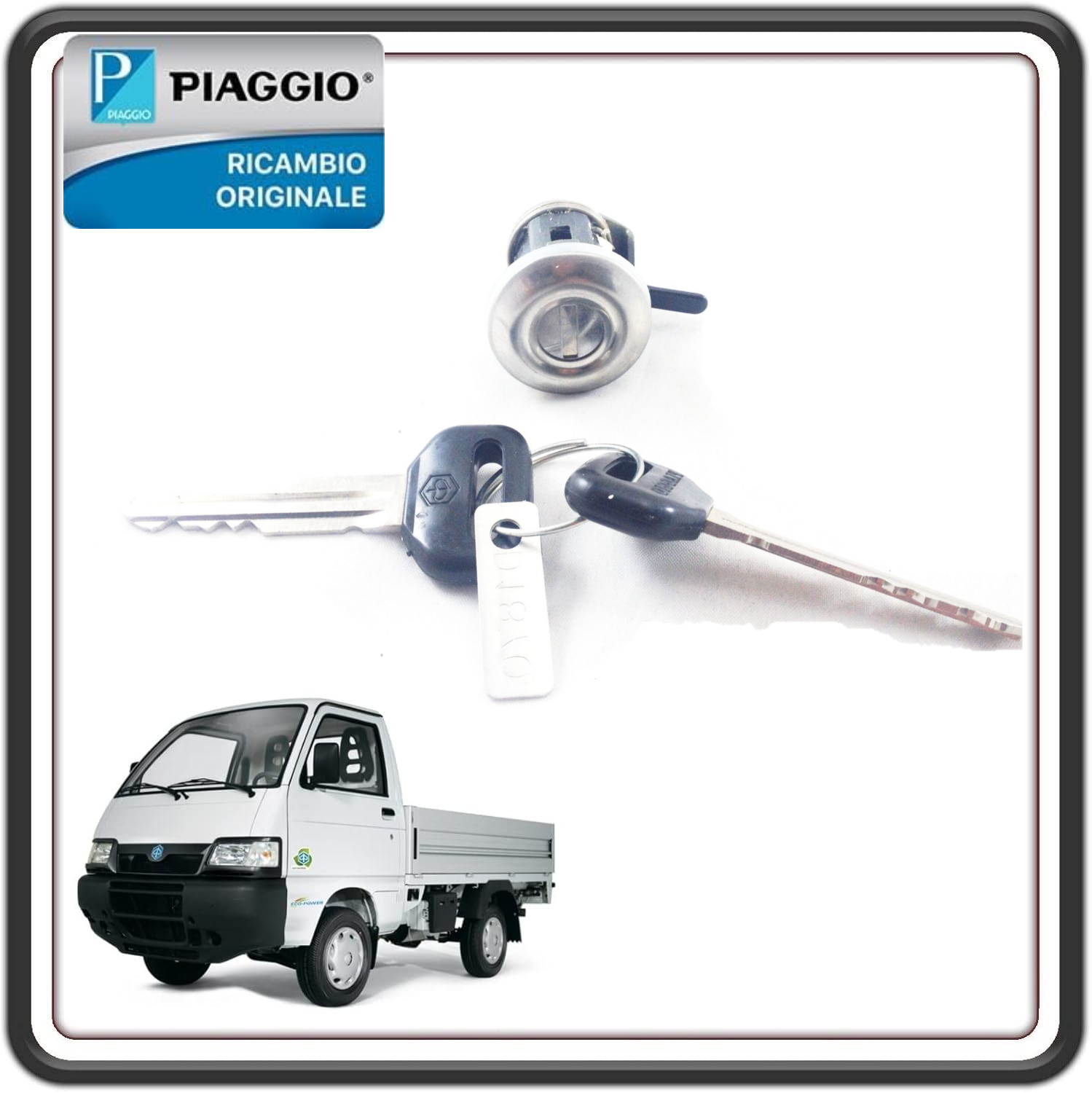 KIT SERRATURA SERRATURE PORTA SPORTELLO SINISTRO COMPLETO DI 1 CILINDRETTO E 2 CHIAVI PER PIAGGIO PORTER 1300 16V MOTORE DAIHATSU FINO AL 2009 - PIAGGIO PORTER 1200-1400 DIESEL ORIGINALE PIAGGIO 2634670001