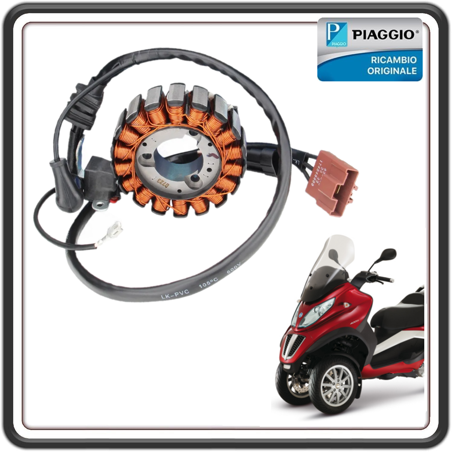 STATORE MAGNETE VOLANO CAMPO MAGNETICO GENERATORE DI CORRENTE PER PIAGGIO BEVERLY 250 DAL 2006 AL 2009 - PIAGGIO BEVERLY 300 DAL 2009 AL 2010 - PIAGGIO CARNABY 250 FINO AL 2008 - PIAGGIO CARNABY CRUISER 300 DAL 2009 AL 2012 ORIGINALE PIAGGIO  58070R