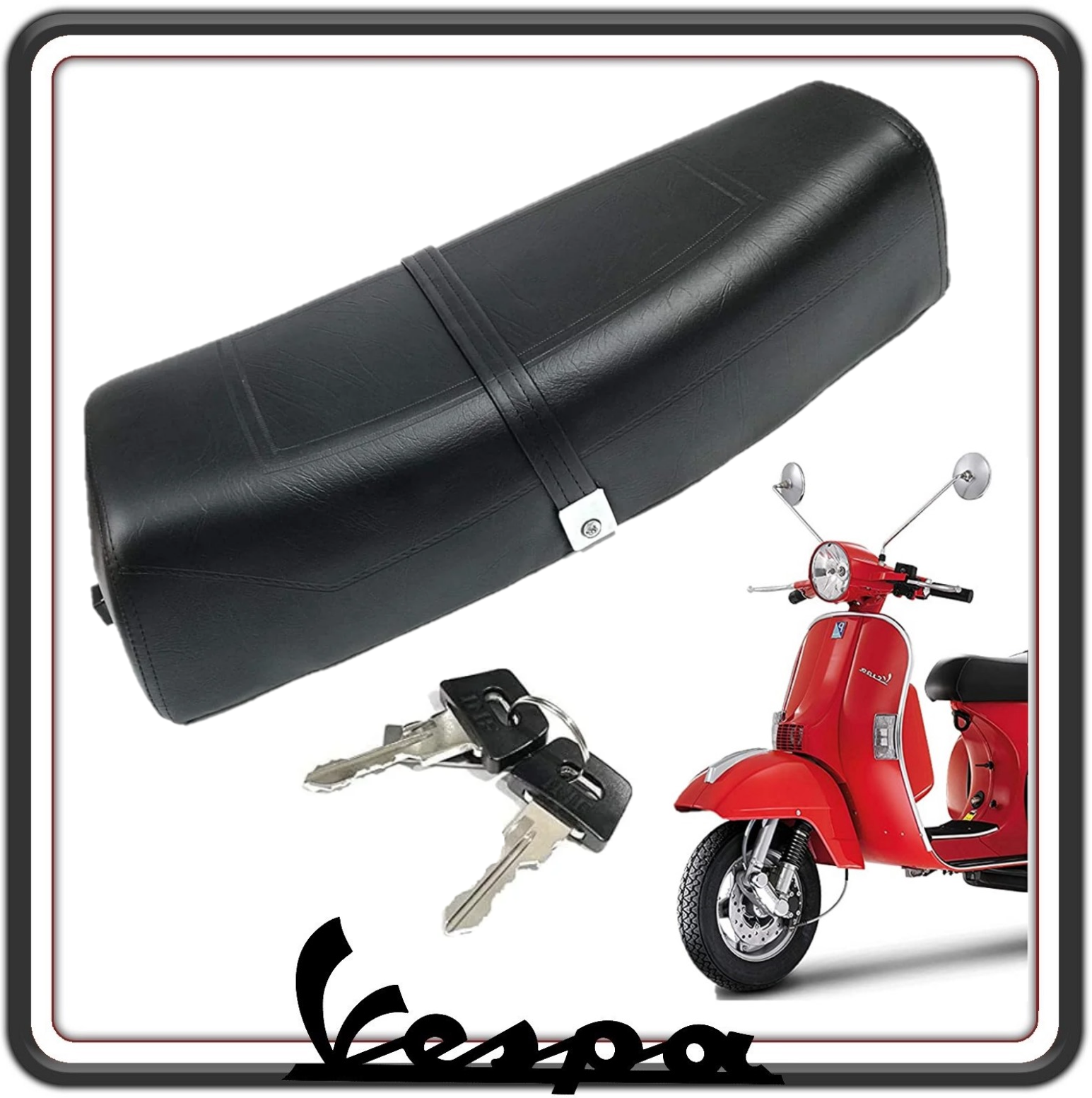 SELLA SELLONE SEDILE COLORE NERO CON SERRATURA CHIAVE PER VESPA PX 125 150 200 - VESPA ARCOBALENO.