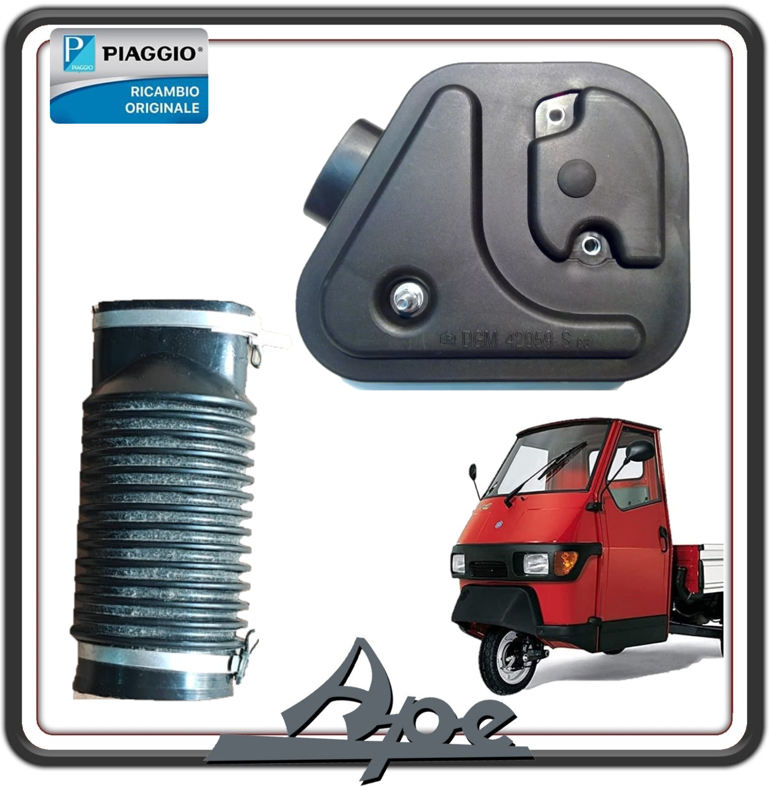 KIT SCATOLA CASSA DEPURATORE ARIA + MANICOTTO FILTRO ARIA PER PIAGGIO APE 50 DAL 1980 IN POI ORIGINALE PIAGGIO 295322