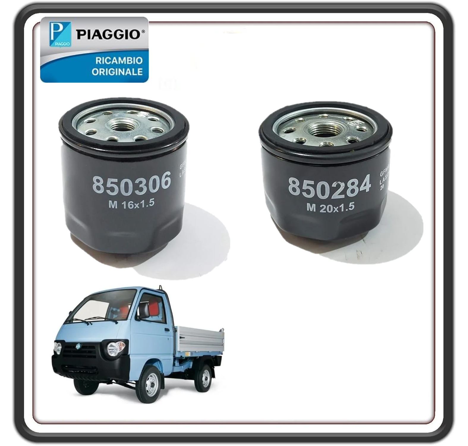 FILTRO CARTUCCIA OLIO + FILTRO CARBURANTE DIESEL NAFTA PER  PIAGGIO QUARGO DIESEL TUTTI I MODELLI ORIGINALE PIAGGIO 850306-850284