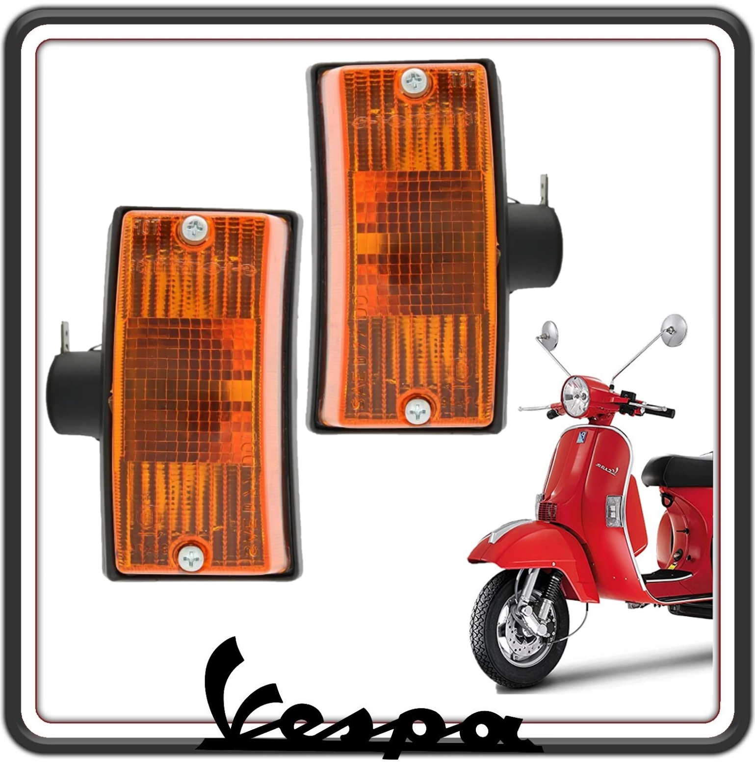 KIT COPPIA FANALINO FANALINI FRECCIA FRECCE INDICATORE INDICATORI DI DIREZIONE ANTERIORI ARANCIO COMPATIBILI CON PIAGGIO VESPA PX 125-150 - 200 - VESPA ARCOBALENO - VESPA LML STAR.