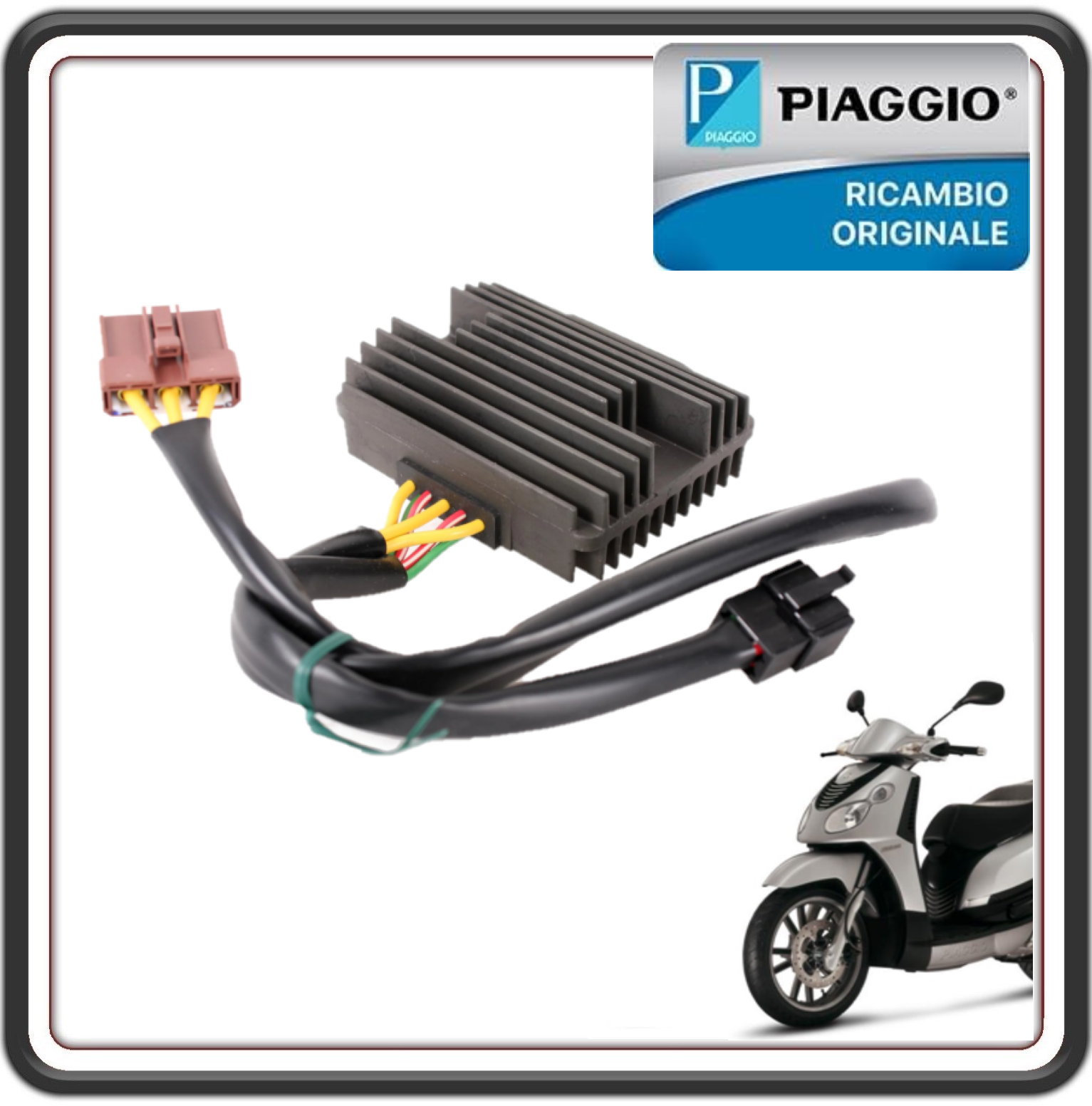 REGOLATORE DI TENSIONE RADDRIZZATORE DI CORRENTE 12V 35A - 2 CONNETTORI PER PIAGGIO BEVERLY 250 300 400 500 - PIAGGIO MP3 - PIAGGIO X7 X8 X9 X EVO - PIAGGIO CARNABY - VESPA GTS 300 SUPER  ORIGINALE PIAGGIO  639110