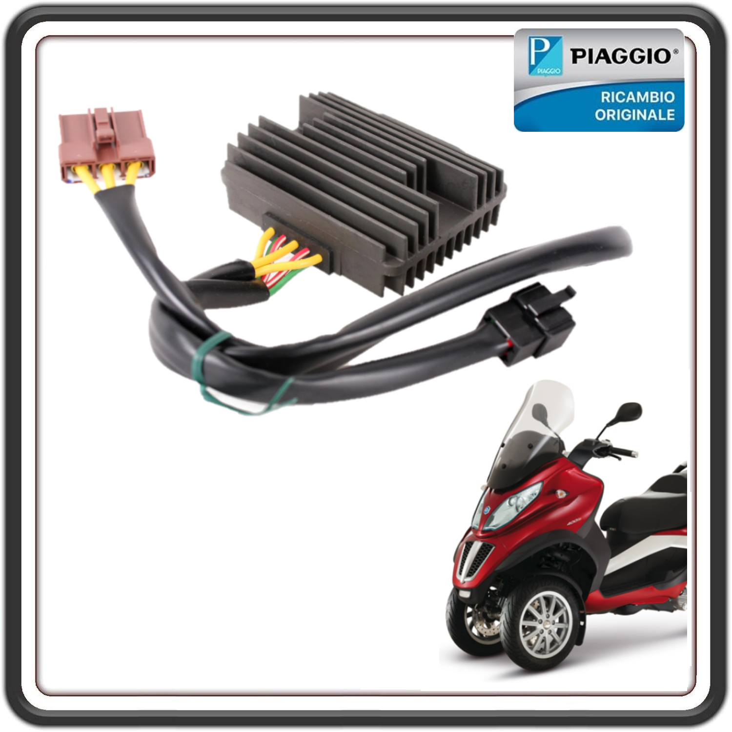 REGOLATORE DI TENSIONE RADDRIZZATORE DI CORRENTE 12V 35A - 2 CONNETTORI PER PIAGGIO BEVERLY 250 300 400 500 - PIAGGIO MP3 - PIAGGIO X7 X8 X9 X EVO - PIAGGIO CARNABY - VESPA GTS 300 SUPER  ORIGINALE PIAGGIO  639110