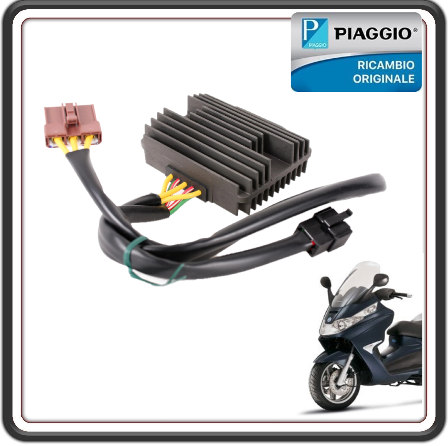 REGOLATORE DI TENSIONE RADDRIZZATORE DI CORRENTE 12V 35A - 2 CONNETTORI PER PIAGGIO BEVERLY 250 300 400 500 - PIAGGIO MP3 - PIAGGIO X7 X8 X9 X EVO - PIAGGIO CARNABY - VESPA GTS 300 SUPER  ORIGINALE PIAGGIO  639110