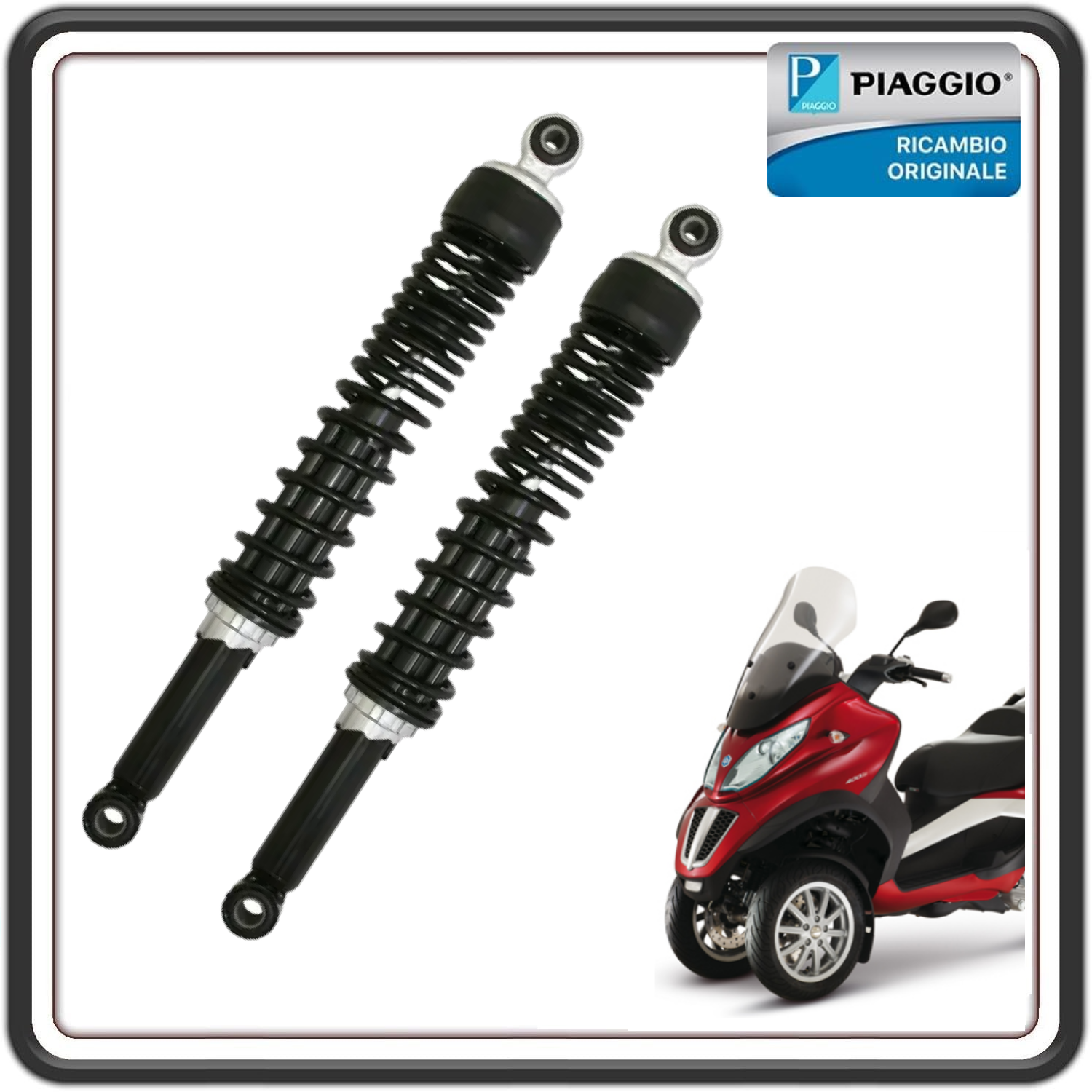 KIT AMMORTIZZATORI POSTERIORI PER PIAGGIO PIAGGIO MP3 125 DAL 2011 AL 2013 - MP3 300 DAL 2011 AL 2016 - MP3 300 2020 - MP3 400 DAL 2017 AL 2018 ORIGINALE PIAGGIO 666143