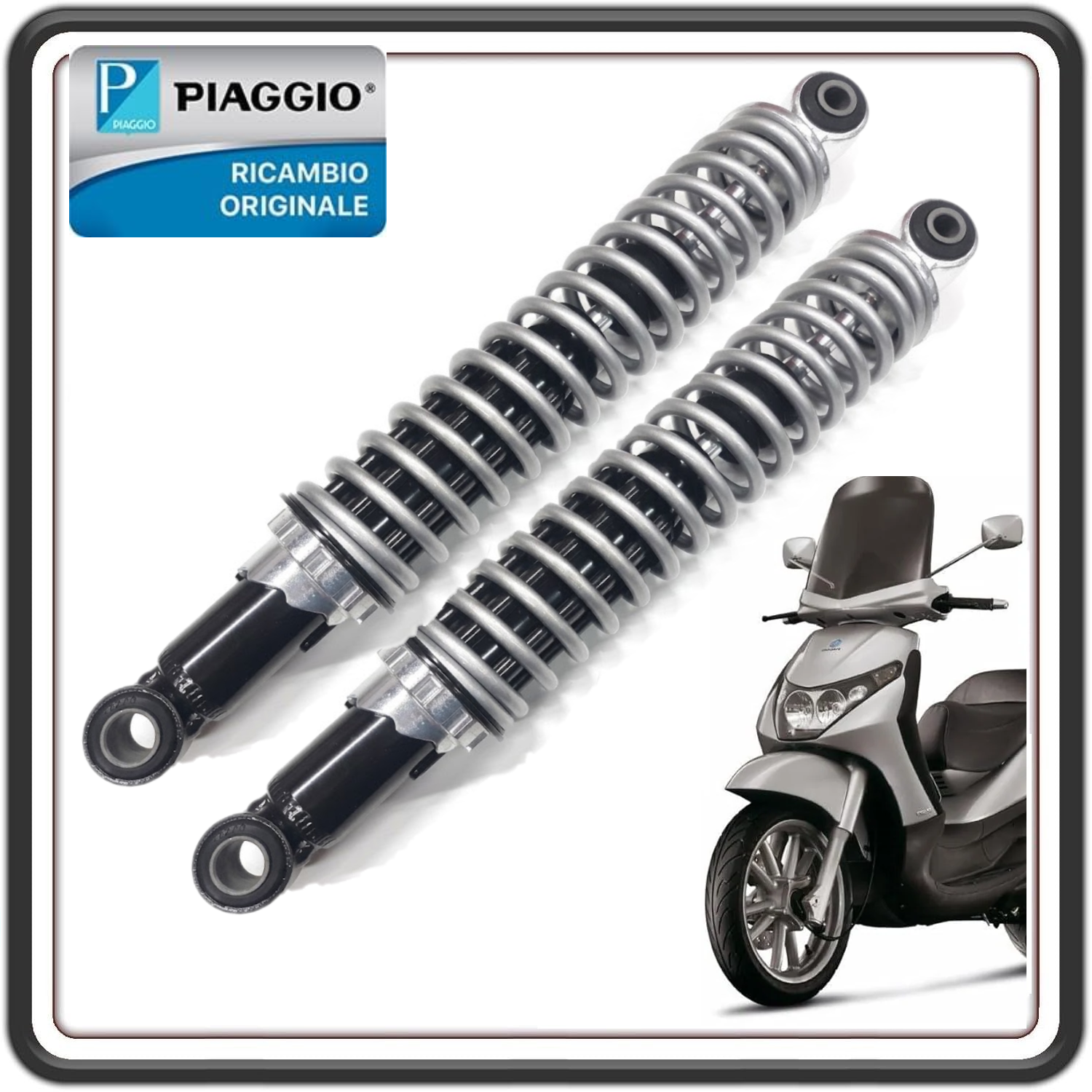 KIT AMMORTIZZATORI POSTERIORI PER PIAGGIO BEVERLY 125 DAL 2001 AL 2010 - BEVERLY 200 DAL 2001 AL 2003 - BEVERLY 250 DAL 2004 AL 2009 - PIAGGIO BEVERLY 300 DAL 2009 AL 2010 ORIGINALE PIAGGIO 601014