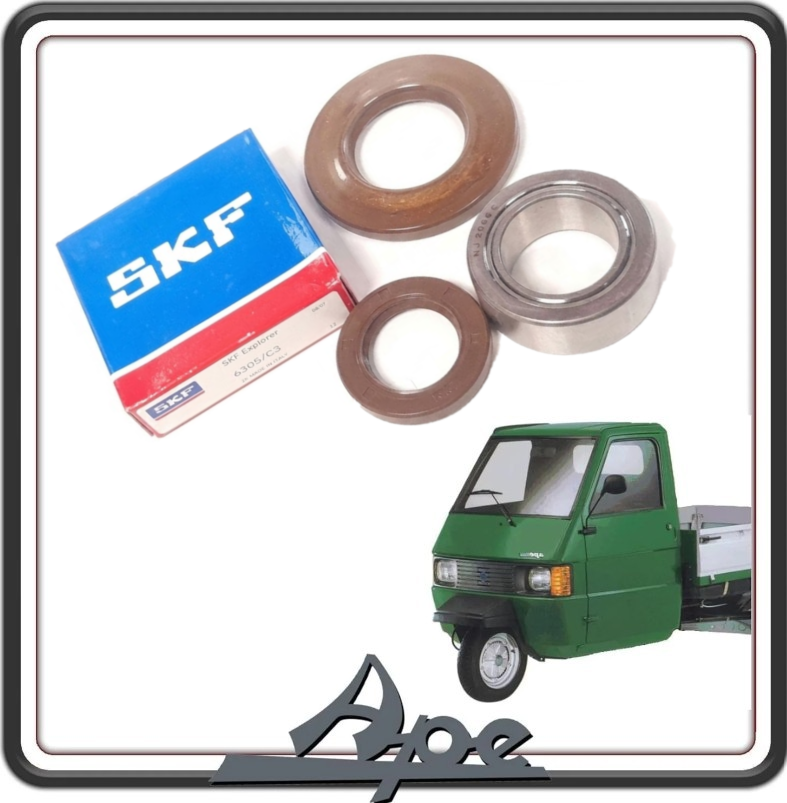 KIT REVISIONE ALBERO MOTORE CON CUSCINETTI DI BANCO E PARAOLI IN VITON PER PIAGGIO APE TM 703 - 602 - APE CAR P2 - P3