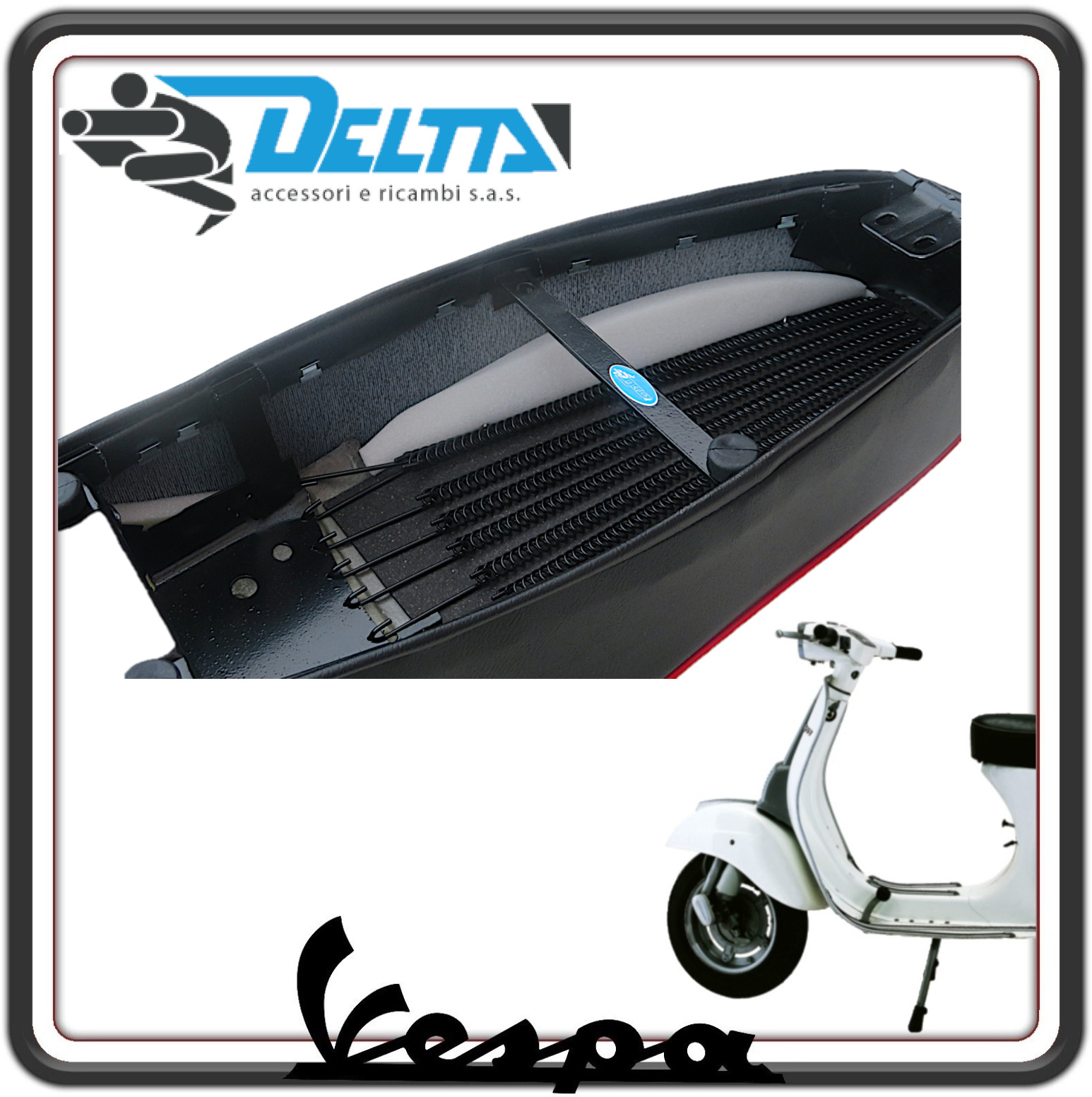 SELLA SELLONE SEDILE NERO E ROSSO CON GOBBA E APERTURA CON LEVETTA PER PIAGGIO VESPA 50 SPECIAL