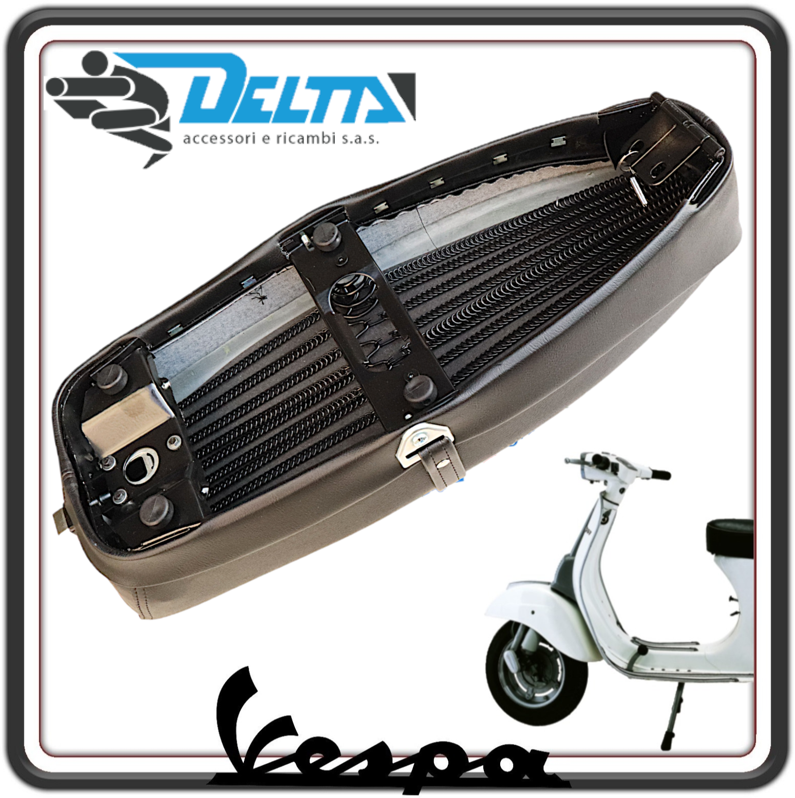 SELLA SELLONE SEDILE LUNGO NERO BIPOSTO CON SERRATURA E FONDO IN MOLLE PER PIAGGIO VESPA 125 ET3 PRIMAVERA - VESPA 50 SPECIAL - VESPA 50 L-R-N