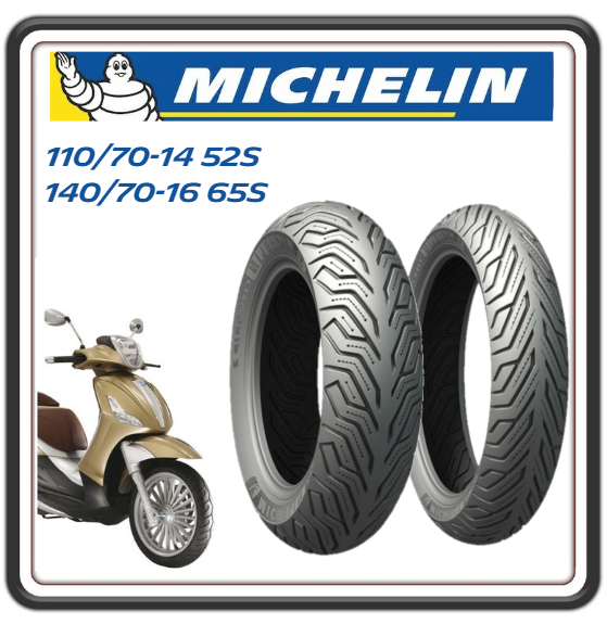 COPPIA GOMME MICHELIN CITY GRIP 2 110/70-16 52S - 140/70-16 65S PER PIAGGIO BEVERLY 125-250-300 (LEGGI COMPATIBILITÀ)