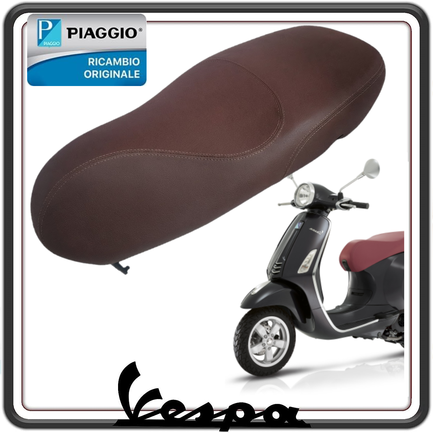 SELLA SEDILE MARRONE SCURO COMPLETA DI CERNIERA PER PIAGGIO VESPA PRIMAVERA 125 DAL 2016 AL 2023 - VESPA PRIMAVERA 150 DAL 2016 AL 2023 ORIGINALE PIAGGIO 67363300D1 