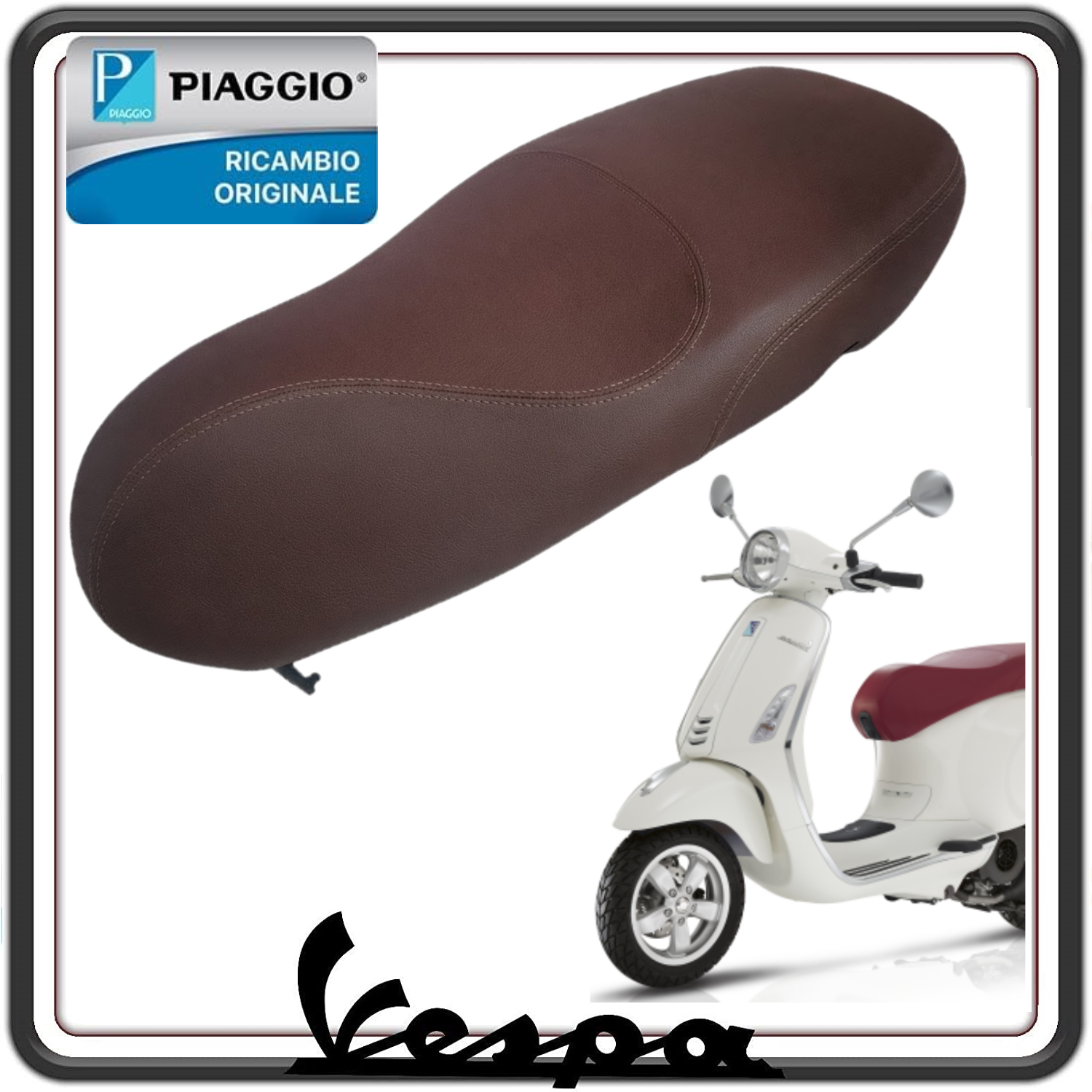 SELLA SEDILE MARRONE SCURO COMPLETA DI CERNIERA PER PIAGGIO VESPA PRIMAVERA 125 DAL 2016 AL 2023 - VESPA PRIMAVERA 150 DAL 2016 AL 2023 ORIGINALE PIAGGIO 67363300D1 