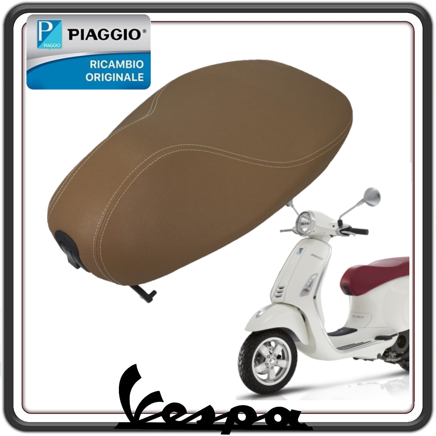 SELLA SEDILE MARRONE CHIARO COMPLETA DI CERNIERA PER PIAGGIO VESPA PRIMAVERA 125 DAL 2016 AL 2023 - VESPA PRIMAVERA 150 DAL 2016 AL 2023 ORIGINALE PIAGGIO 1B005212000C9