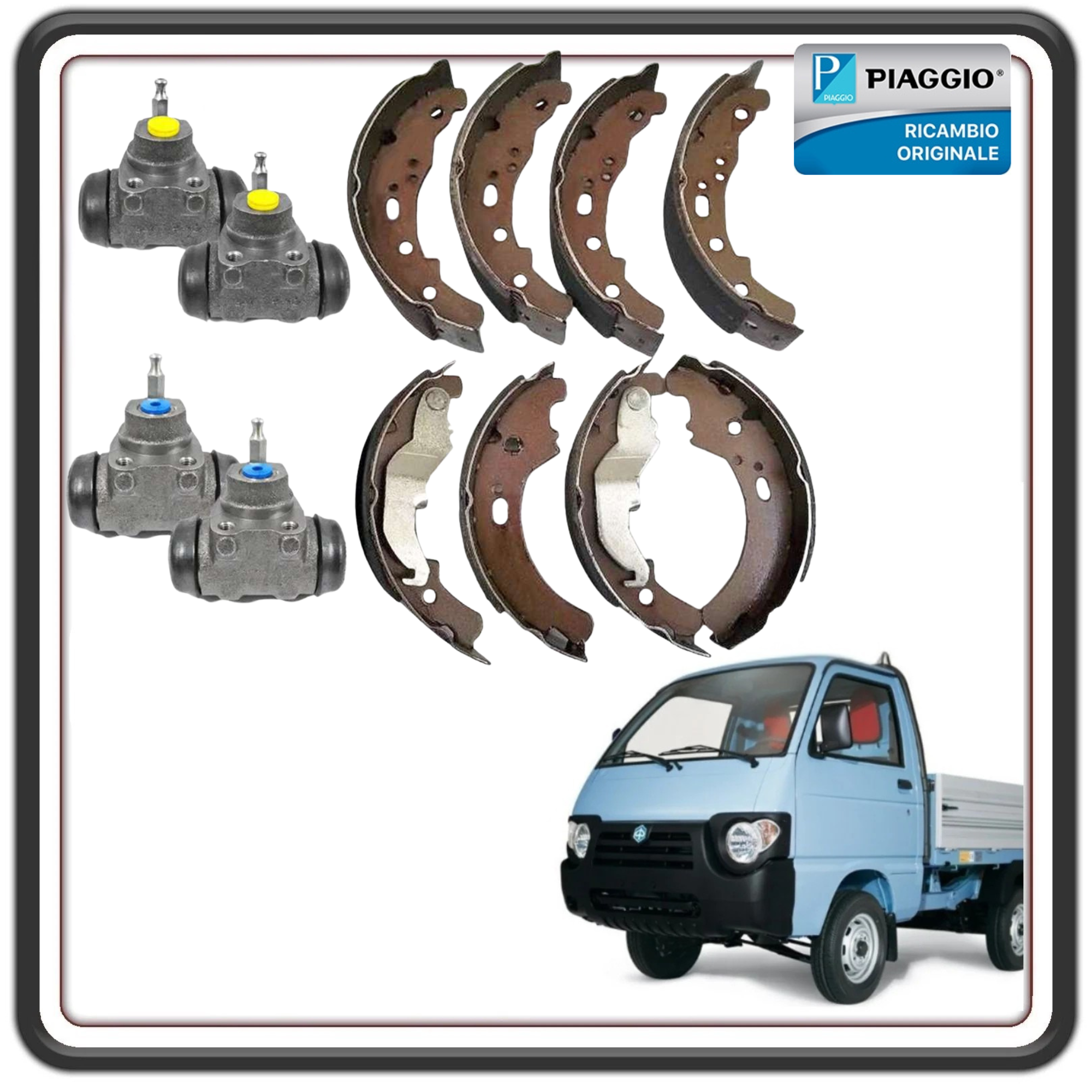 KIT GANASCE FRENO ANTERIORI + POSTERIORI CON CILINDRETTI PER PIAGGIO QUARGO - APE POKER 2681615