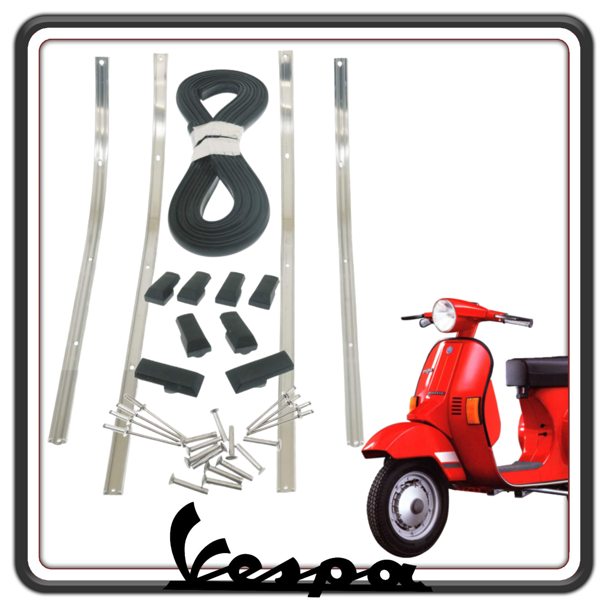KIT SERIE STRISCE PEDANA IN ALLUMINIO COMPLETO DI PUNTALINI PER PIAGGIO VESPA PK 50 - PK 125