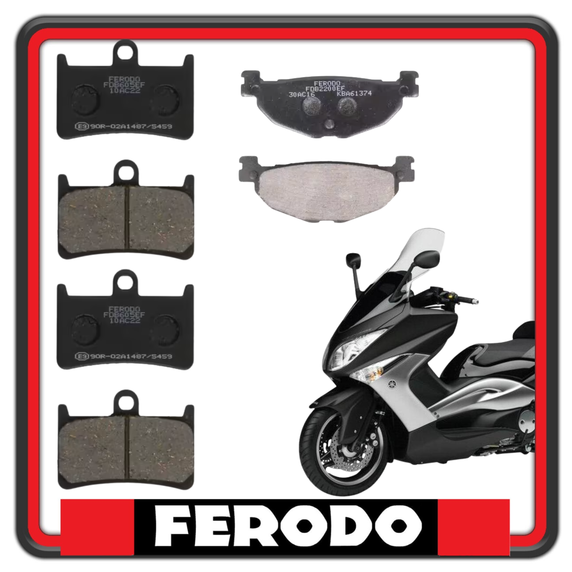 KIT PASTIGLIE PASTICCHE FRENO ANTERIORI + POSTERIORI FERODO PER YAMAHA TMAX 500 (COMPATIBILITA' MODELLI IN DESCRIZIONE)