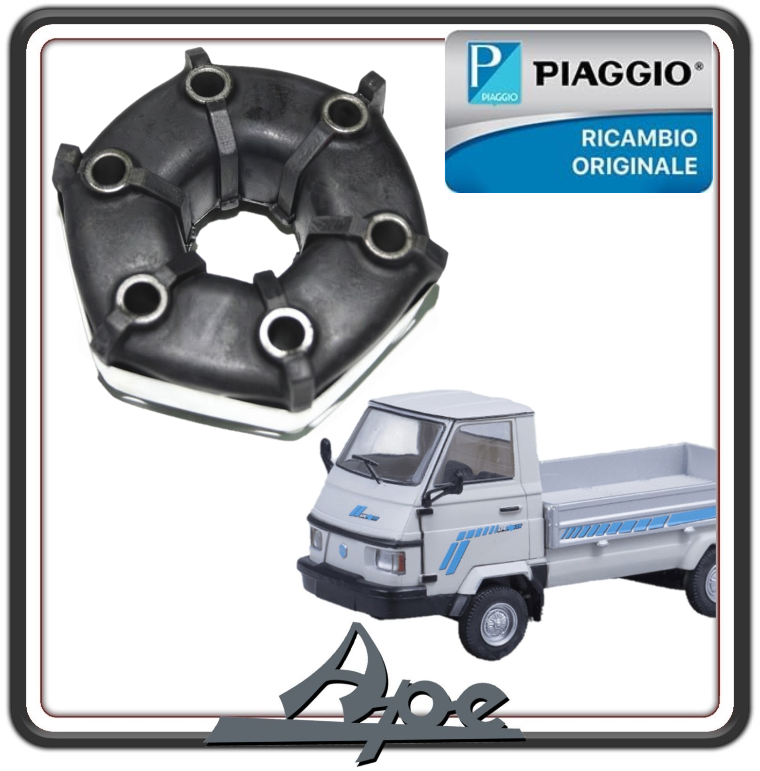 GIUNTO ELASTICO SEMIASSE PER PIAGGIO APE POKER - APE CAR - APE MAX CON FORO DA 10 mm ORIGINALE PIAGGIO 226345
